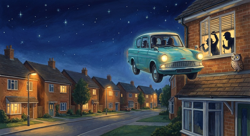 I Dursley Dormono Attraverso un'Auto Volante Ma Si Svegliano Per Una Civetta